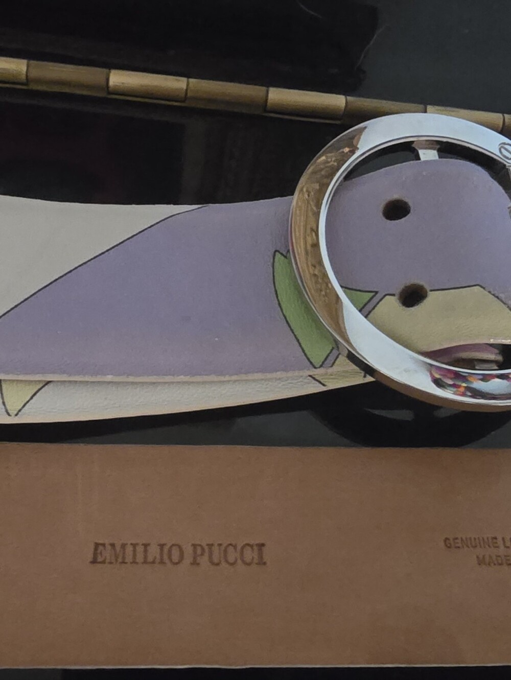 Emilio Pucci Lavender Leather Belt with Round Silver Buckle. Made In ITALY
